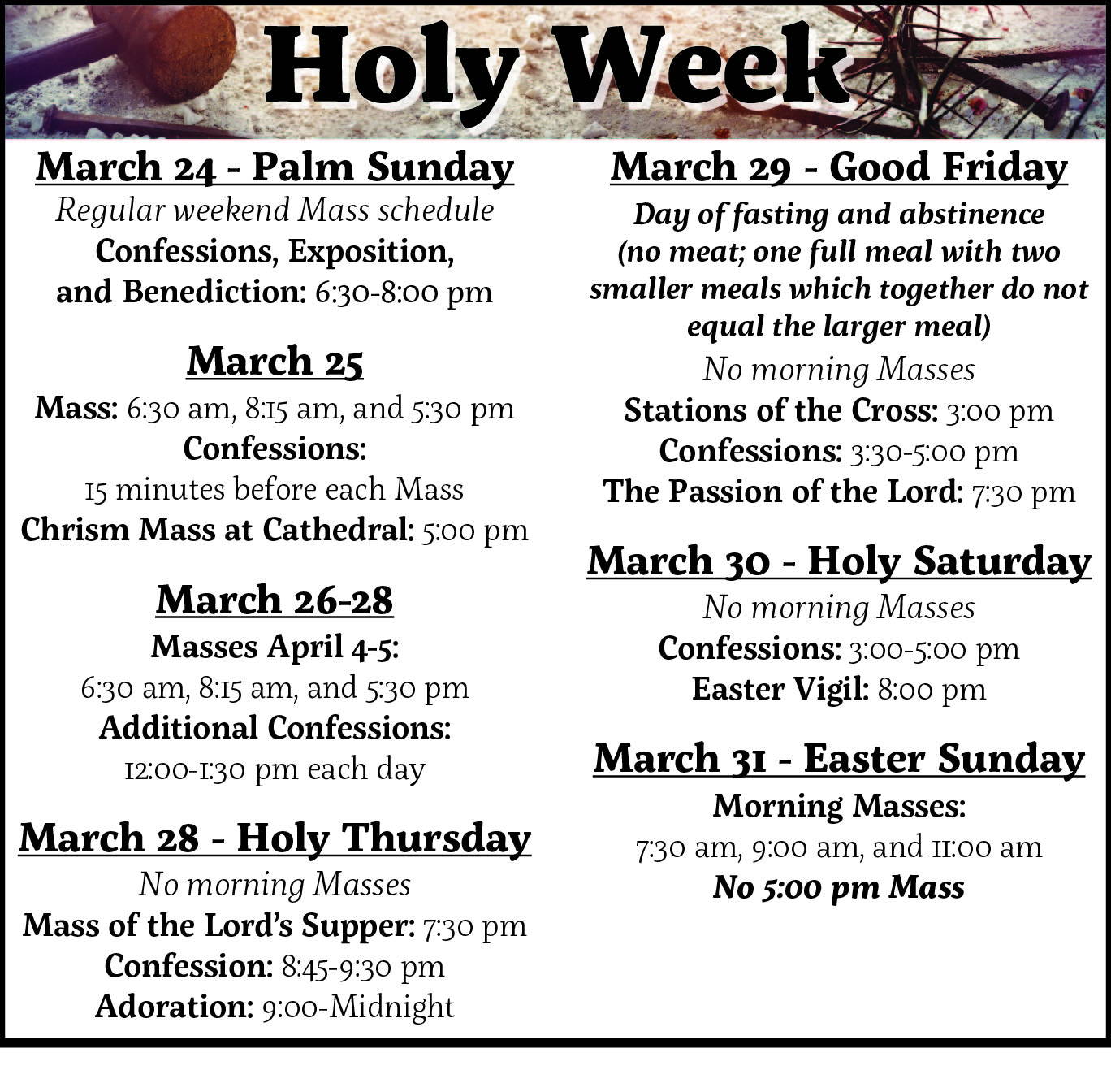 Holy Week Schedule 2024 inside bulletin 01